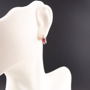Women's Solid 14K Gold CZ Pink Stone‎ Turtle Setting Stud Fashion Earrings **